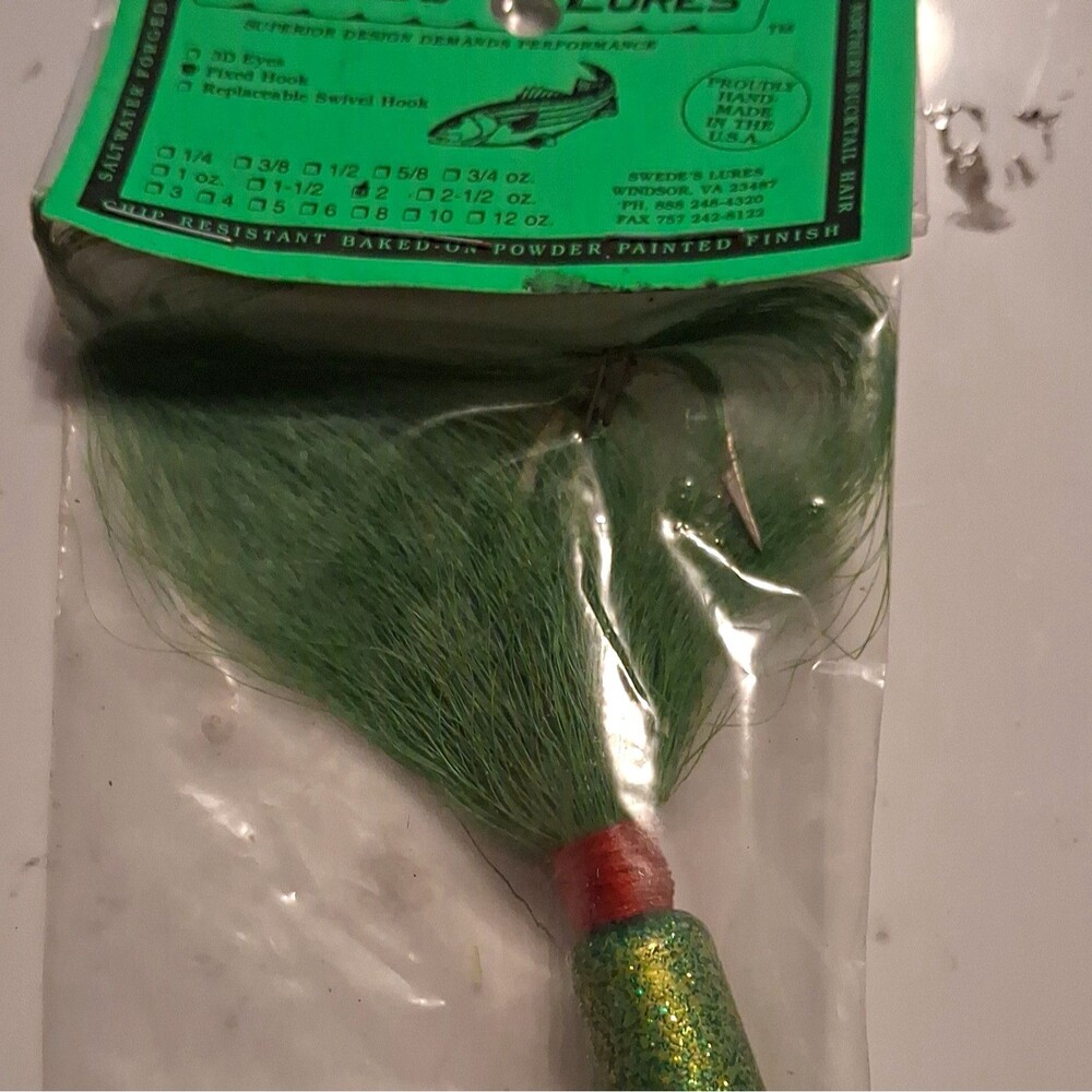 VTG Swede's Lures Popeye Head Bucktail Jig S 2 oz Green/Gold